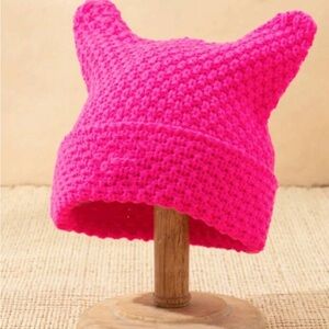 Handmade crochet cat ear beanie, hot pink, stretchy, warm